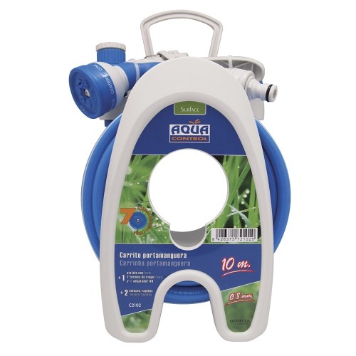 Carro Porta Manguera PVC 10m Ø8mm Pistola 7 Riegos Aqua Control