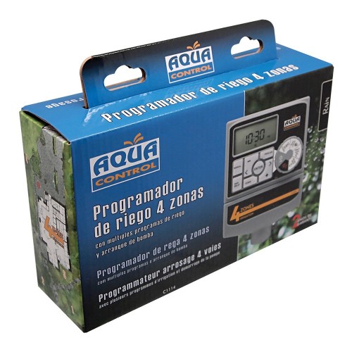 Programador Riego 4 Zonas LCD 1.5V Pilas 2xAA Aqua Control