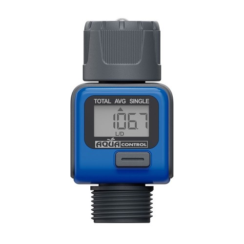 Caudalímetro Digital Conexión RH 3/4Pulgadas LCD Filtro Metálico Aqua Control