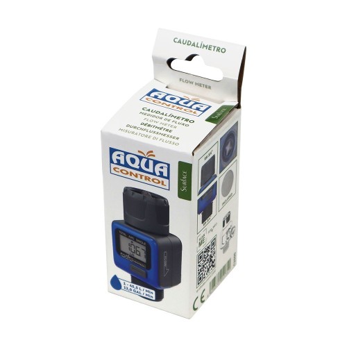 Caudalímetro Digital Conexión RH 3/4Pulgadas LCD Filtro Metálico Aqua Control