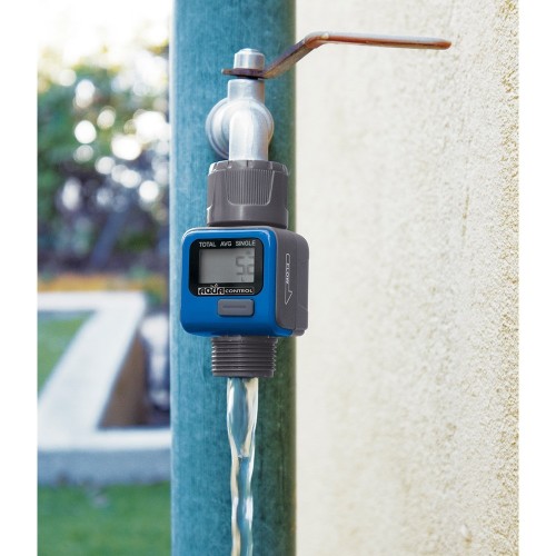 Caudalímetro Digital Conexión RH 3/4Pulgadas LCD Filtro Metálico Aqua Control