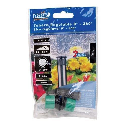 Tobera Riego Polietileno 3.5-4m Regulable 0-360° Pack 2 Unidades Aqua Control