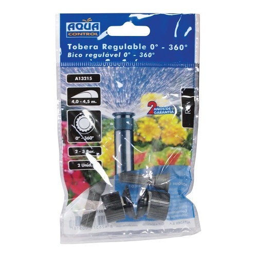 Toberas Polietileno 4-4.5m Regulables 0-360° Pack 2 Unidades Aqua Control Toberas Polietileno 4-4.5m Regulables 0-360° Pack 2 Unidades Aqua Control