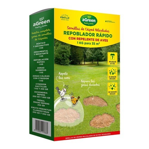 Semilla Césped Repoblador Rápido Repelente Aves 1kg AGREEN