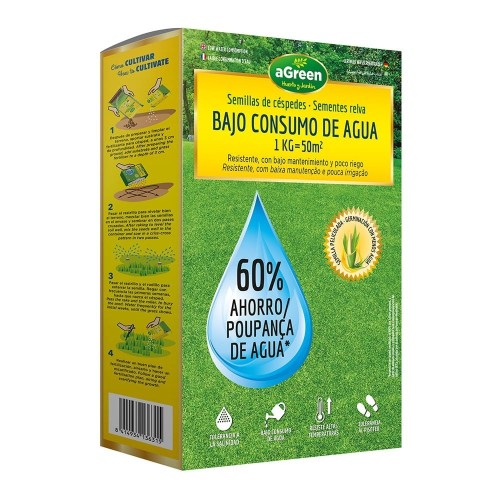 Semillas Césped Bajo Consumo Agua 1kg 50m2 60 Ahorro AGREEN