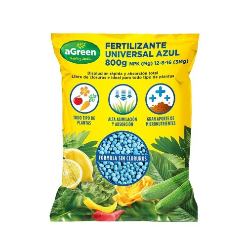 Fertilizante Universal Granulado 800g Azul Exterior Alta Solubilidad AGREEN