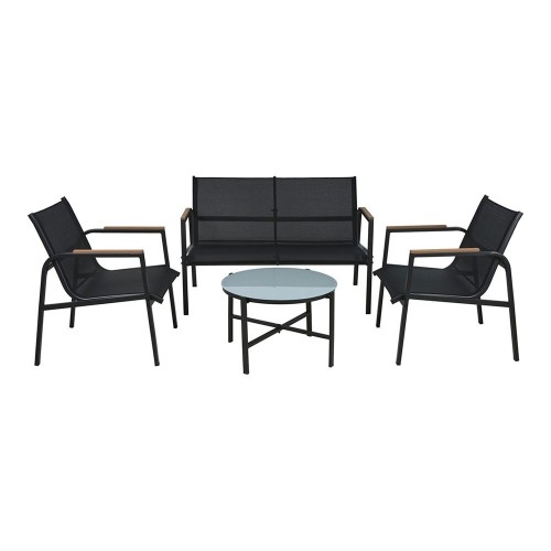 Conjunto Jardín Metal 4 Piezas Mesa 65x65x40cm Sillas 113x45x80cm Antracita AMBIANCE