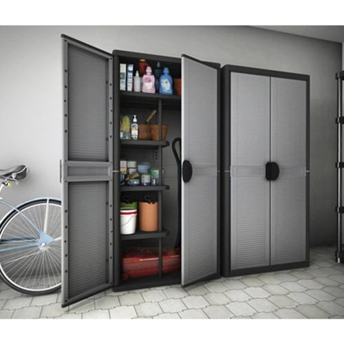 Armario Plástico 897x537x1800mm 4 Baldas Negro Cierre Candado TERRY