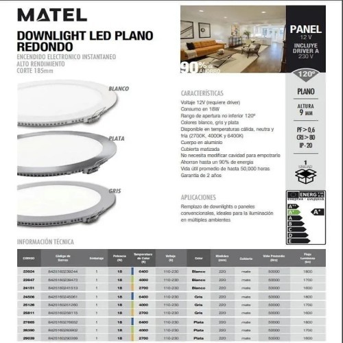 Downlight LED corte 185mm.plata 18W.(Fría, Neutra) - 3 Downlight LED corte 185mm.plata 18W.(Fría, Neutra) - 3