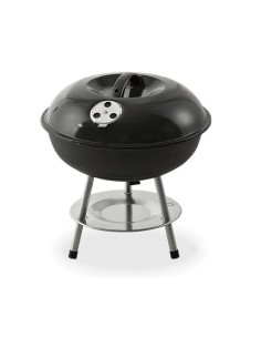 Barbacoa De Carbón Ø35.5x40cm 3 Patas Negra Rejilla Cromada Gourmet Kitchen