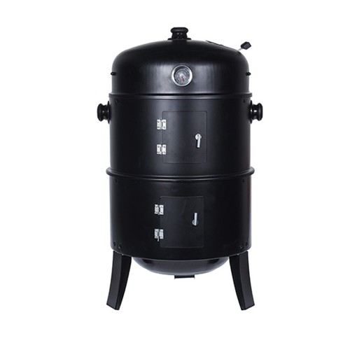 Parrilla Barril Acero 47cm 3 Bandejas Termómetro Carbón Negro BBQ COLLECTION