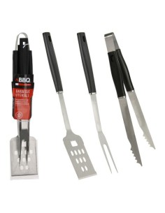 Set Utensilios Acero Inoxidable 3Piezas Negro BBQ COLLECTION