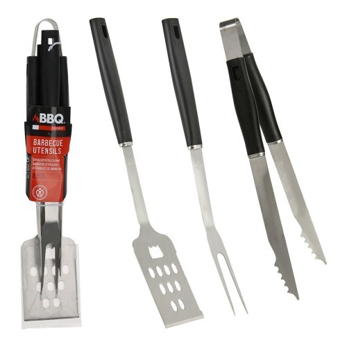Set Utensilios Acero Inoxidable 3Piezas Negro BBQ COLLECTION