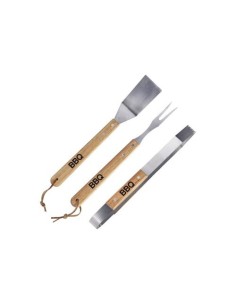 Set Utensilios Acero Inoxidable Mango Madera 3 Piezas 345mm BBQ COLLECTION