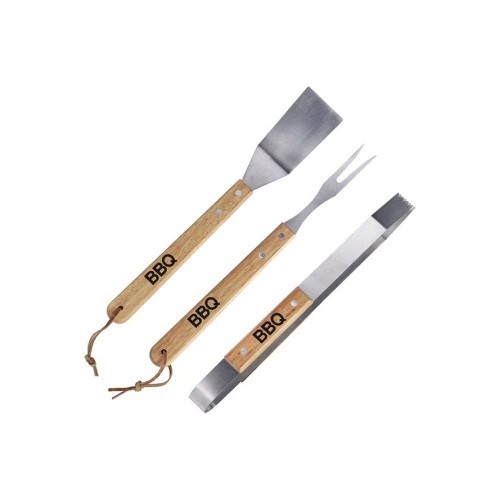 Set Utensilios Acero Inoxidable Mango Madera 3 Piezas 345mm BBQ COLLECTION
