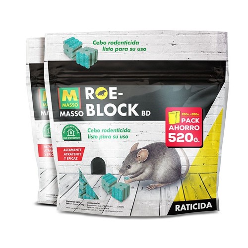 Cebo Raticida en Bloque 260g+260g Alta Resistencia Humedad Massó