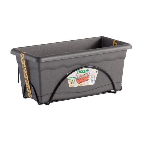 Jardinera Plástico 40x24cm Con Plato Soporte Metálico Antracita PLASTIKEN