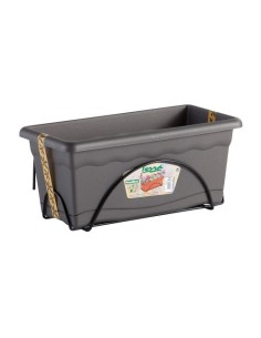 Jardinera Plástico 50x20cm Con Plato Integrado Antracita Con Soporte PLASTIKEN