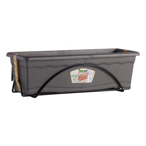 Jardinera Plástico 60x24cm Soporte Metálico Color Antracita PLASTIKEN