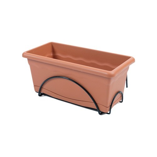 Jardinera Plástico 60x24cm Con Plato Integrado Soporte Metálico Terracota PLASTIKEN