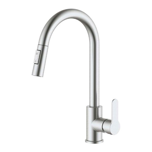 Grifo Cocina Monomando AceroInox304 CañoAlto Extraíble PlateadoMate VERHAL