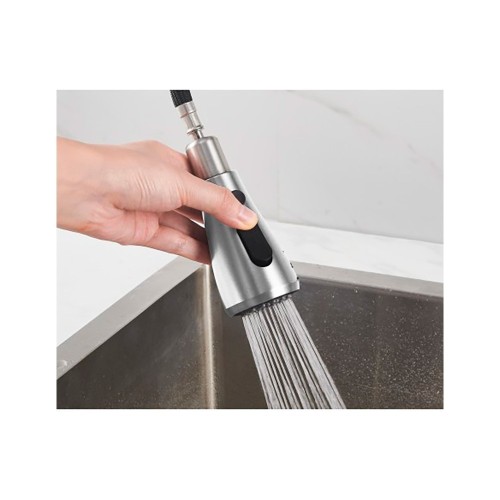 Grifo Cocina Monomando Acero Inox304 Caño Alto Ducha Extraíble Plateado VERHAL