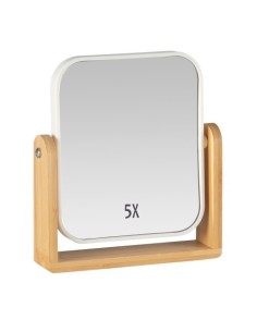 Espejo Cuadrado De Mesa Doble Cara Bambú Blanco 18x4.5x20cm ANDREA HOUSE