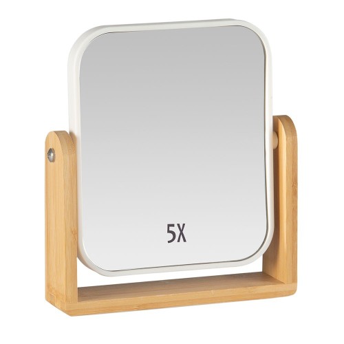 Espejo Cuadrado De Mesa Doble Cara Bambú Blanco 18x4.5x20cm ANDREA HOUSE