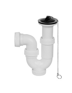 Sifón Extensible Curvo PVC 1 1/2 Cadena Y Tapón Lavabo MIRTAK