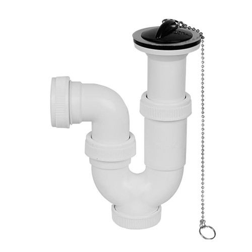 Sifón Extensible Curvo PVC 1 1/2 Cadena Y Tapón Lavabo MIRTAK