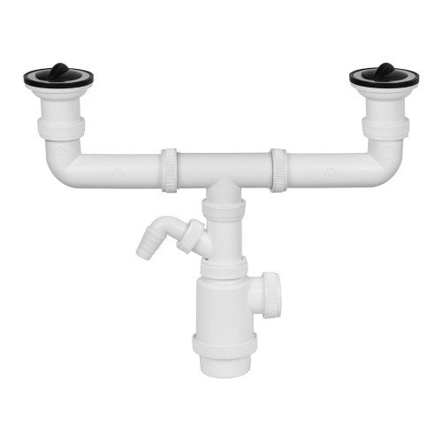 Sifón Doble Botella PVC Extensible Con Toma Lavavajillas Tapones MIRTAK