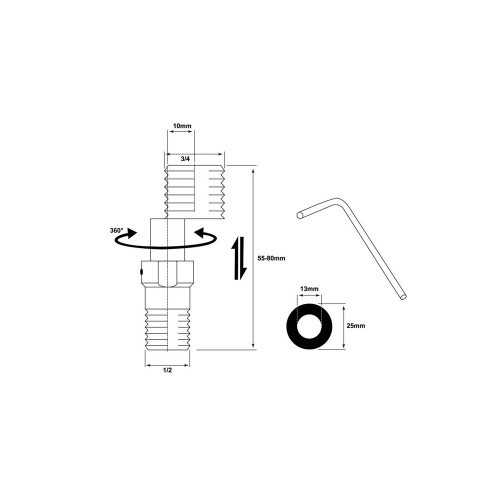 Kit Excéntricas Extensibles Largas 1/2-3/4 Pulg 55-80mm Con Juntas VERHAL