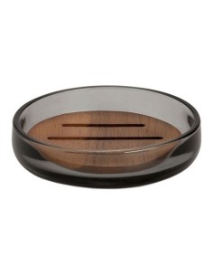 Jabonera Cristal Gris Base Acacia ANDREA HOUSE