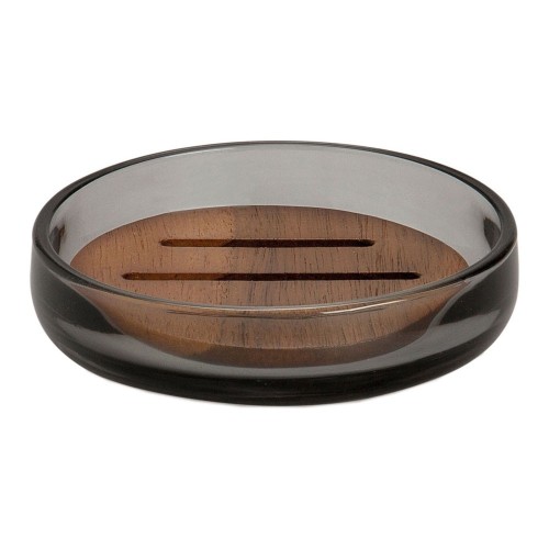 Jabonera Cristal Gris Base Acacia ANDREA HOUSE