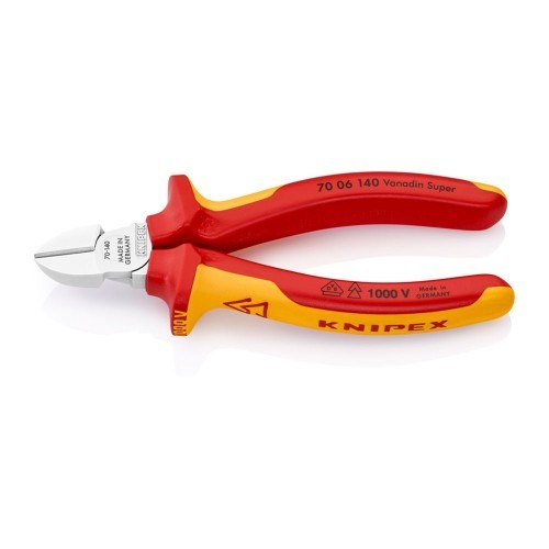 Alicate Corte Diagonal Acero 140x54x25mm Mango Aislado Cromado KNIPEX