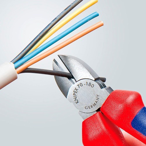 Alicate Corte Diagonal Acero 180mm Mango Bimaterial Negro KNIPEX