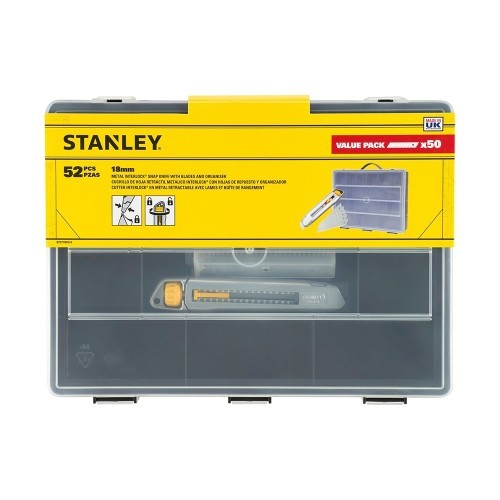 Cutter Metálico Retráctil 18mm 50 Cuchillas Organizador 33.5x5.6x25.5cm STANLEY