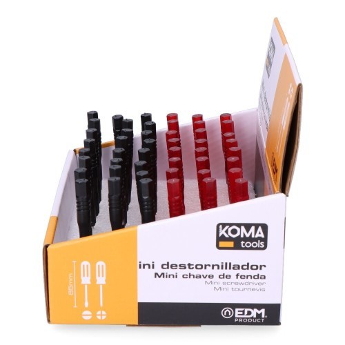 Expositor Mini Destornilladores 85mm 48 Unidades Planos Estrella KOMA TOOLS