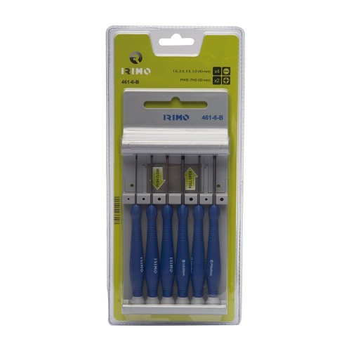 Juego Destornilladores Precisión 6Piezas Ranurados 16mm 20mm 25mm 30mm Phillips PH0 PH00 Cromados Irimo