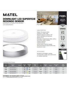 Downlight LED superficie redondo sensor plata 18W (fría, neutra) - 1 2