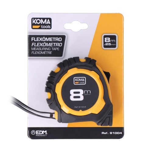 Flexómetro ABS 8mX25mm Cinta Amarilla Antideslizante KOMA TOOLS