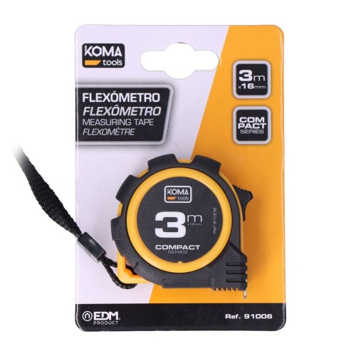 Flexómetro ABS 3mX16mm Cinta Amarilla Antideslizante KOMA TOOLS
