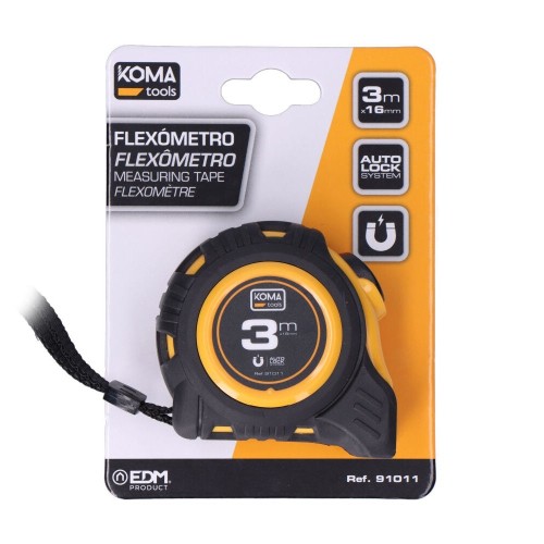 Flexómetro ABS 3mx16mm Gancho Magnético Clip Auto Lock Amarillo KOMA TOOLS