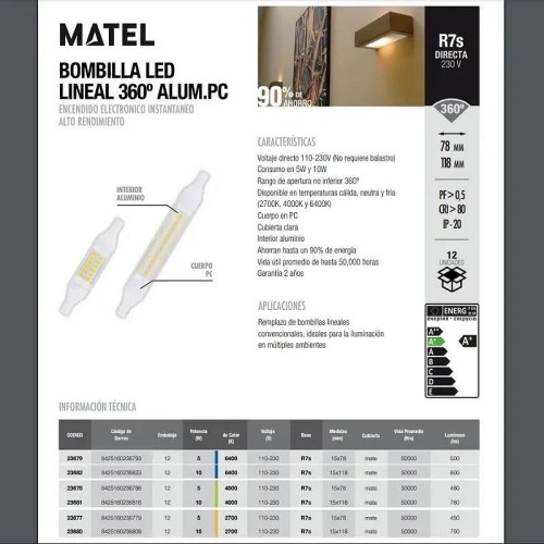 Bombilla LED Lineal 360º 15X118MM.8W.(Fría, Cálida, Neutra) - 6
