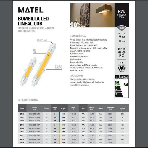 Bombilla LED lineal cob 14X118MM.10W.(Fría, Cálida, Neutra) - 2