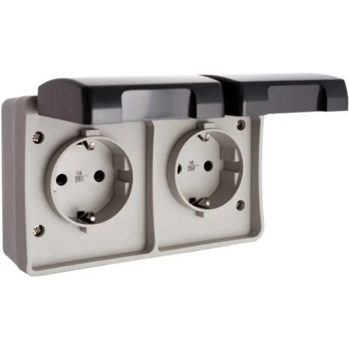 Doble base de enchufe 16A 2P+T/T lateral IP54 - 1
