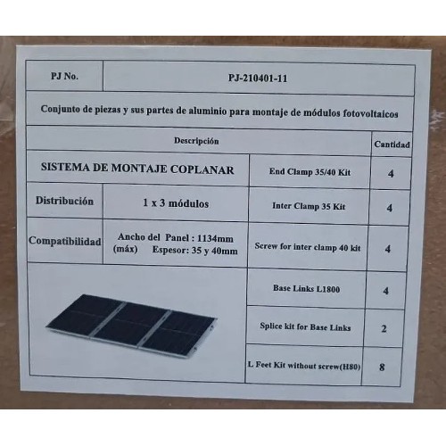Kit estructura Coplanar 3 Vertical LFeet - 1 Kit estructura Coplanar 3 Vertical LFeet - 1