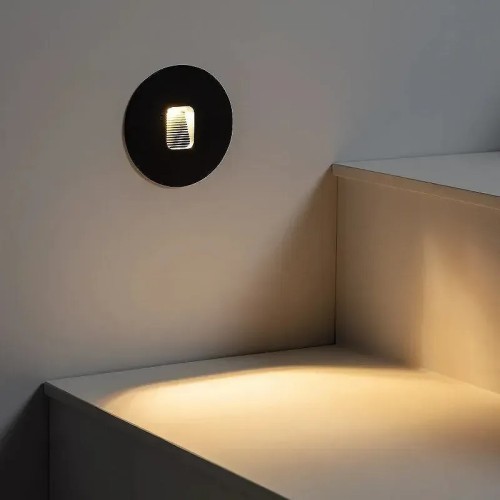 Baliza exterior LED 2W empotrable para pared circular negro - 2