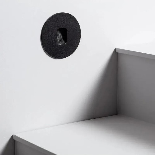 Baliza exterior LED 2W empotrable para pared circular negro - 1