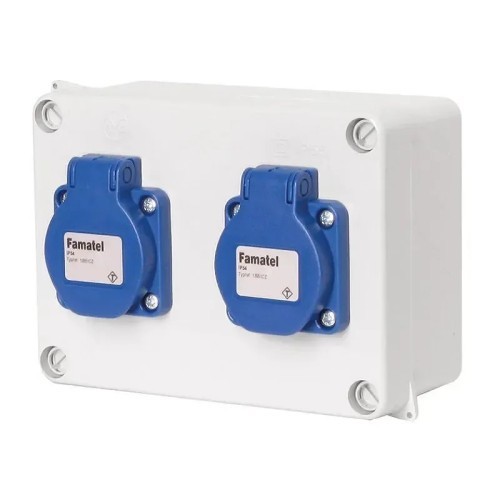 Caja estanca cableada con 2 tomas schuko 2P TT 16A IP55 Famatel 3064 - 3
